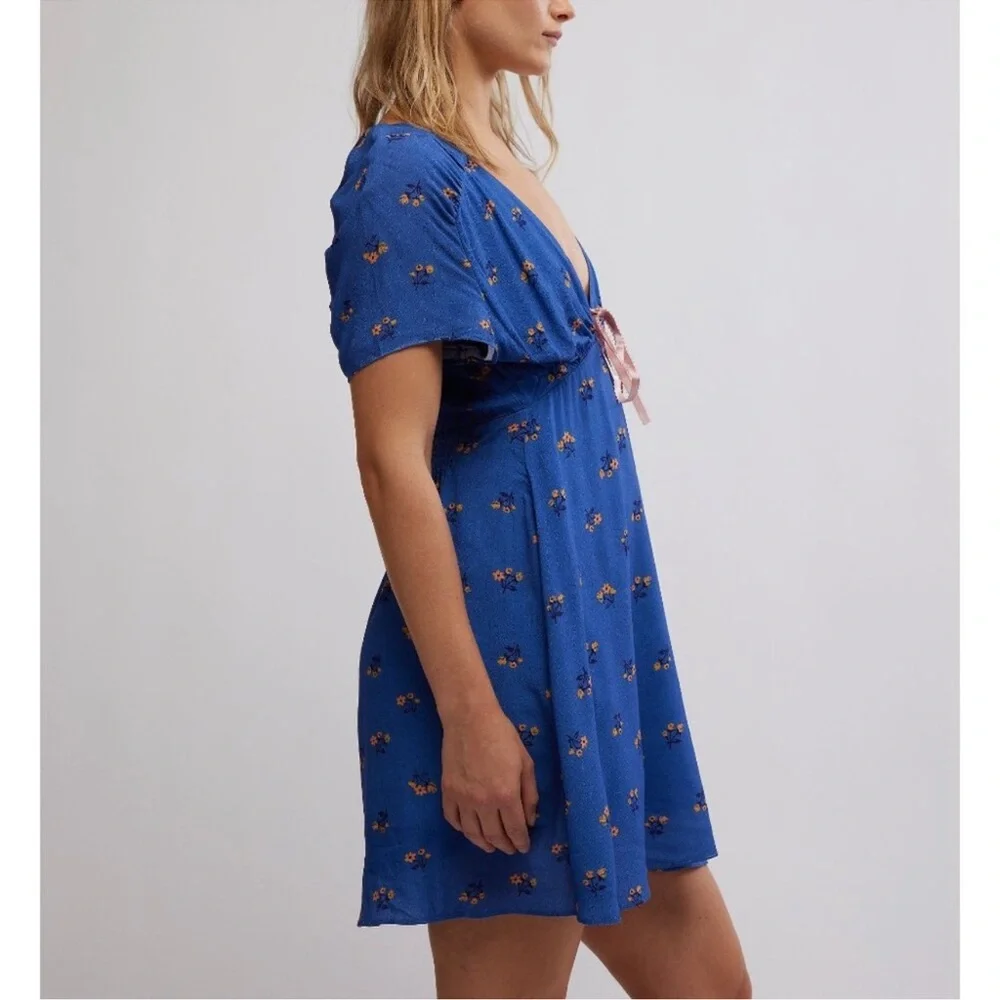 Free People Everyone's Favorite Mini Dress Blue Size Small NWT - Picture 3 of 7